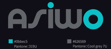 Asiwo wordmark and color study in turquoise and cool gray