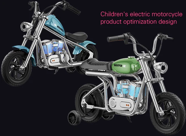 Blue and green children’s electric motorcycle studies