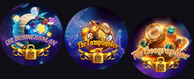 Businessman, lamplighter and geographer game-entry icons