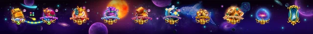 A panoramic game lobby connecting several themed worlds