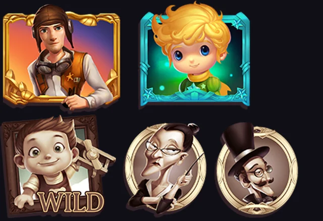 Character portraits and framed game symbols