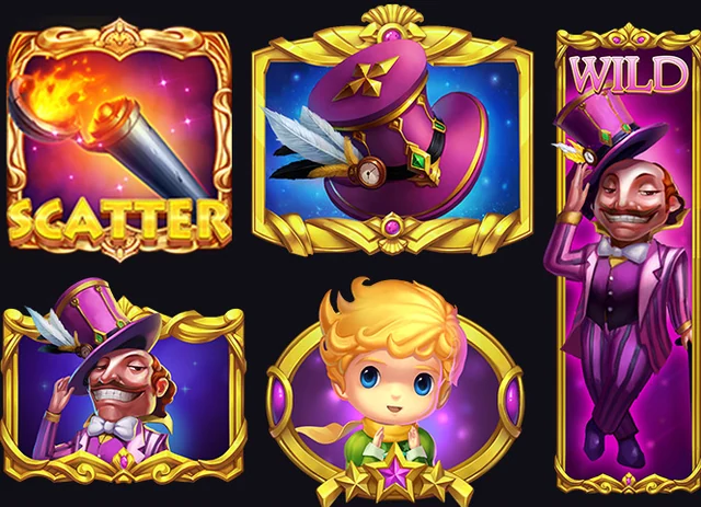 A selection of scatter, character and wild symbols