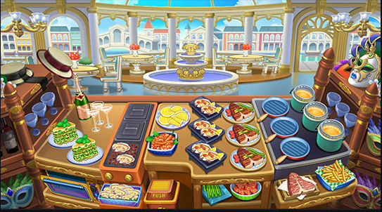 Palace-themed restaurant serving scene